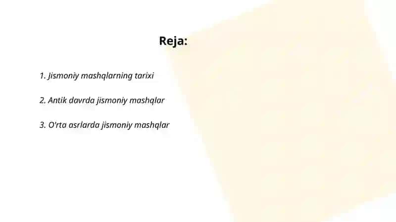 Jismoniy mashqlarning tarixi 2