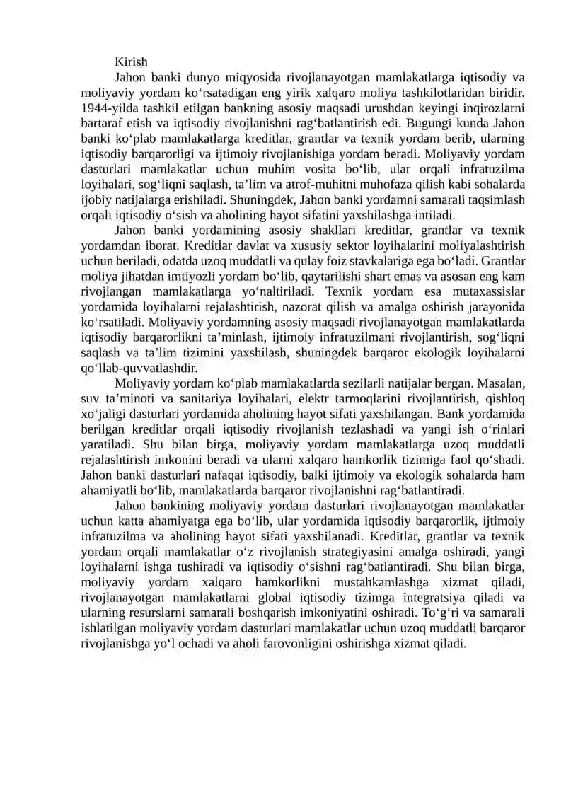 Jahon bankining moliyaviy yordam dasturi 2