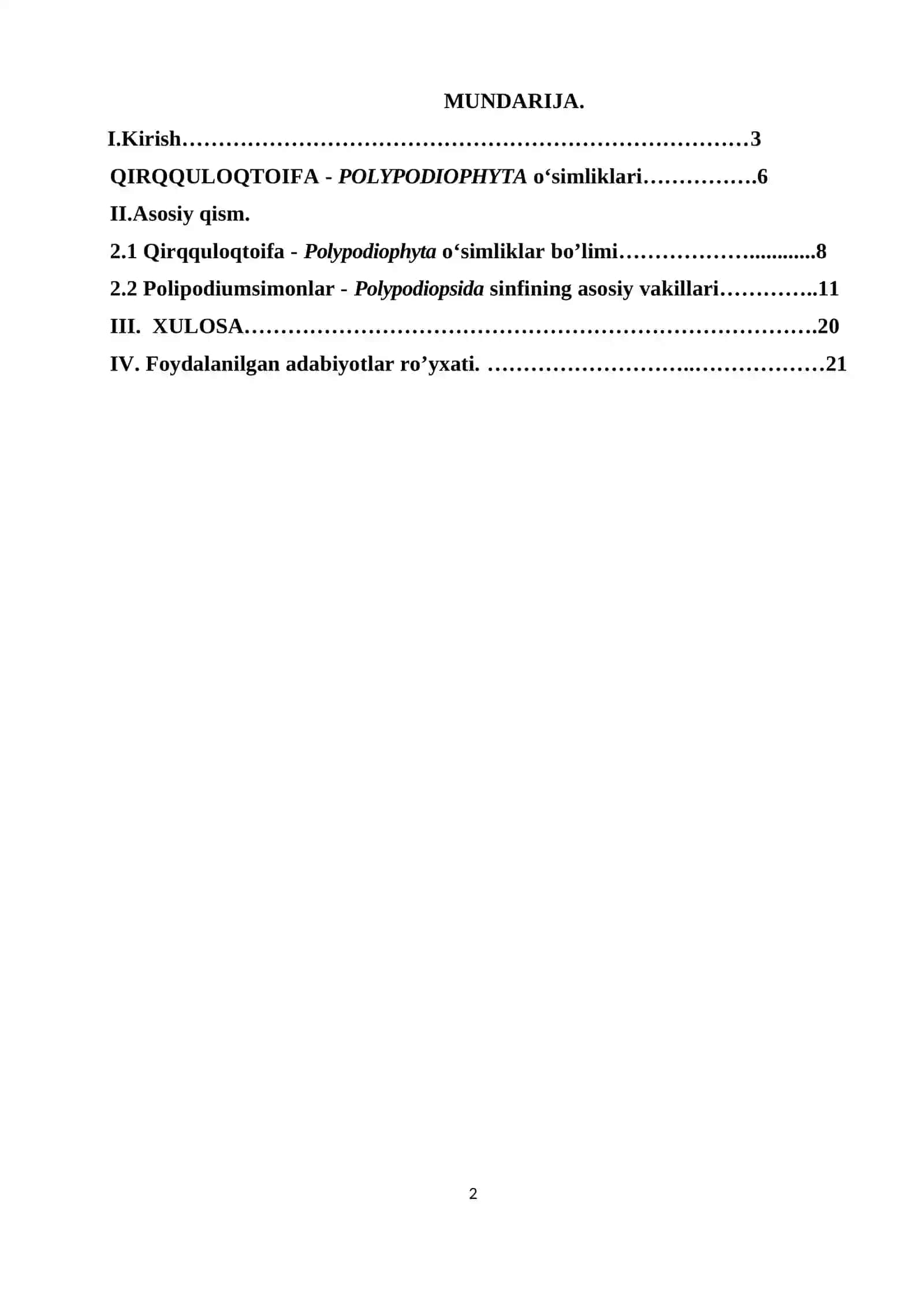 Qirqquloqtoifa (Rolypodiophyta) o‘simliklar bo‘limining asosiy sinflari. 2