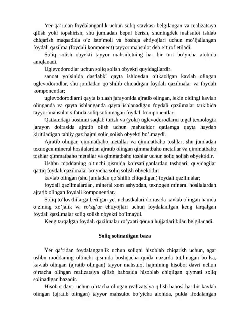 Yer qa’ridan foydalanuvchilar uchun soliqlar va maxsus to’lovlar 2