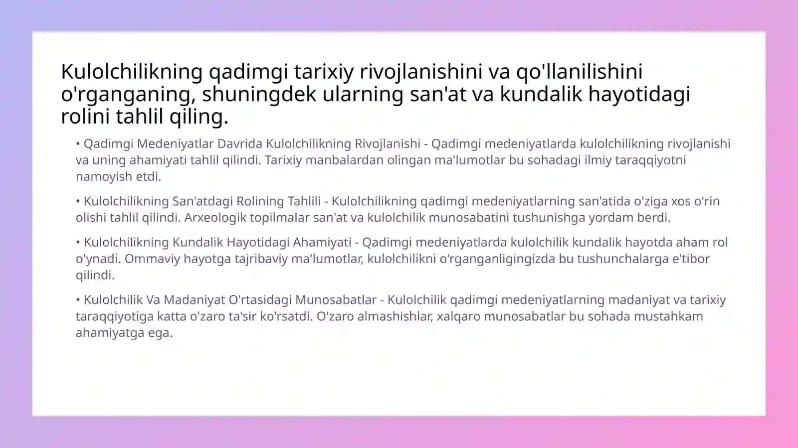 Kulolchilikning tarixiy rivojlanishi 2