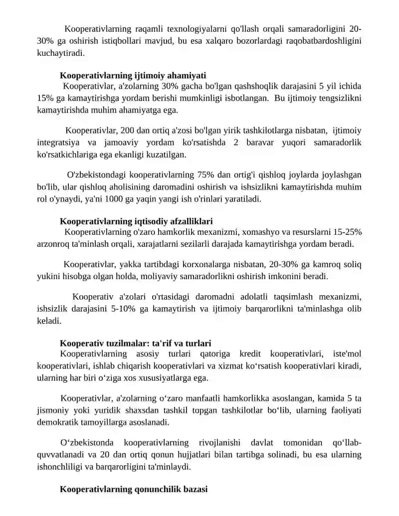Kooperativ tuzilmalar va ular rivojlanishi istiqbollari 2