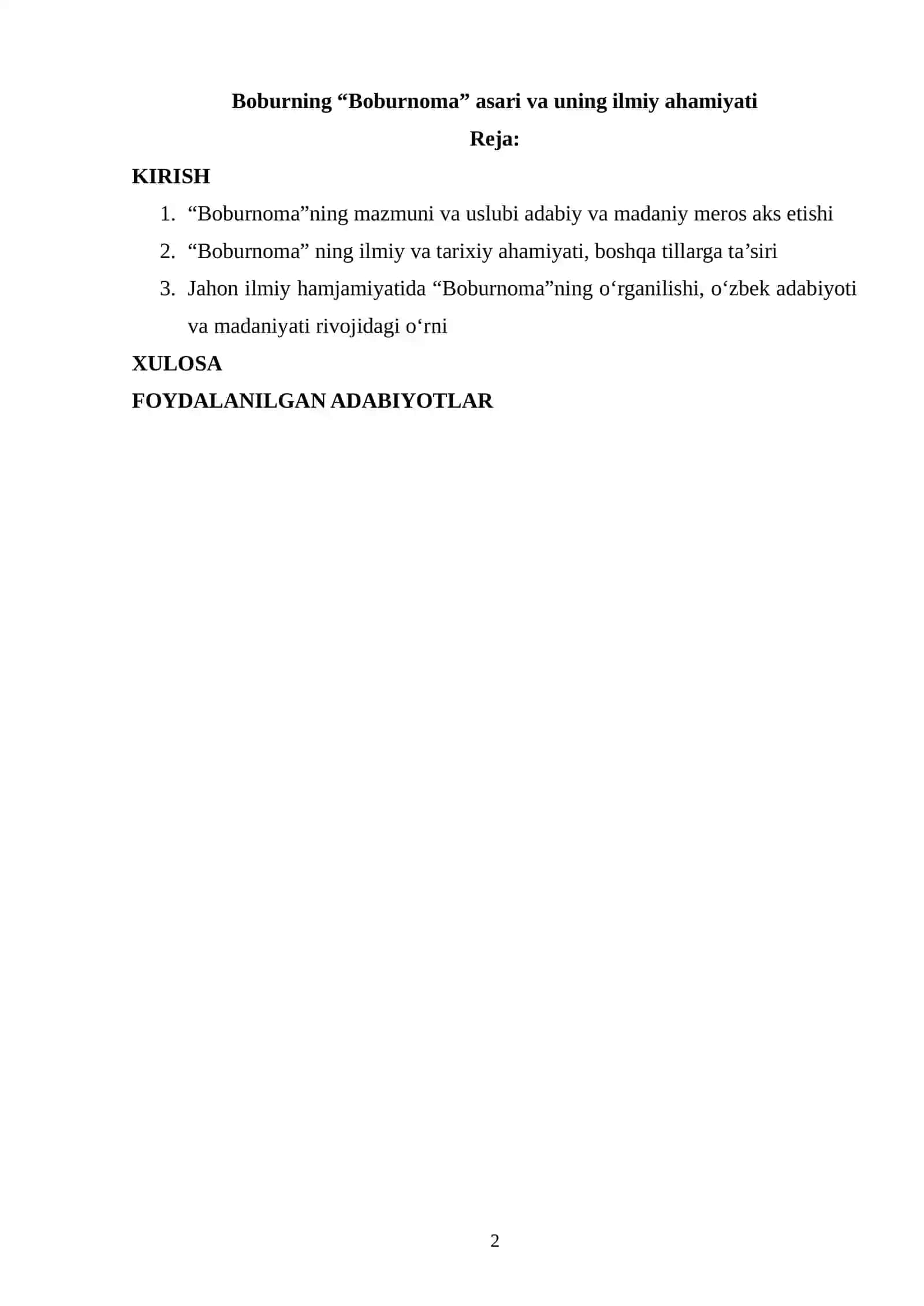 Boburning “Boburnoma” asari va uning ilmiy ahamiyati 2