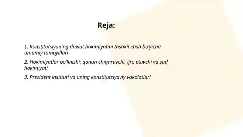 YANGI TAHRIRDAGI O’ZBEKISTON RESPUBLIKASI KONSTITUTSIYASIDA DAVLAT HOKIMIYATI TASHKIL ETILISHINING KONSTITUSIYAVIY ASOSLARI 2