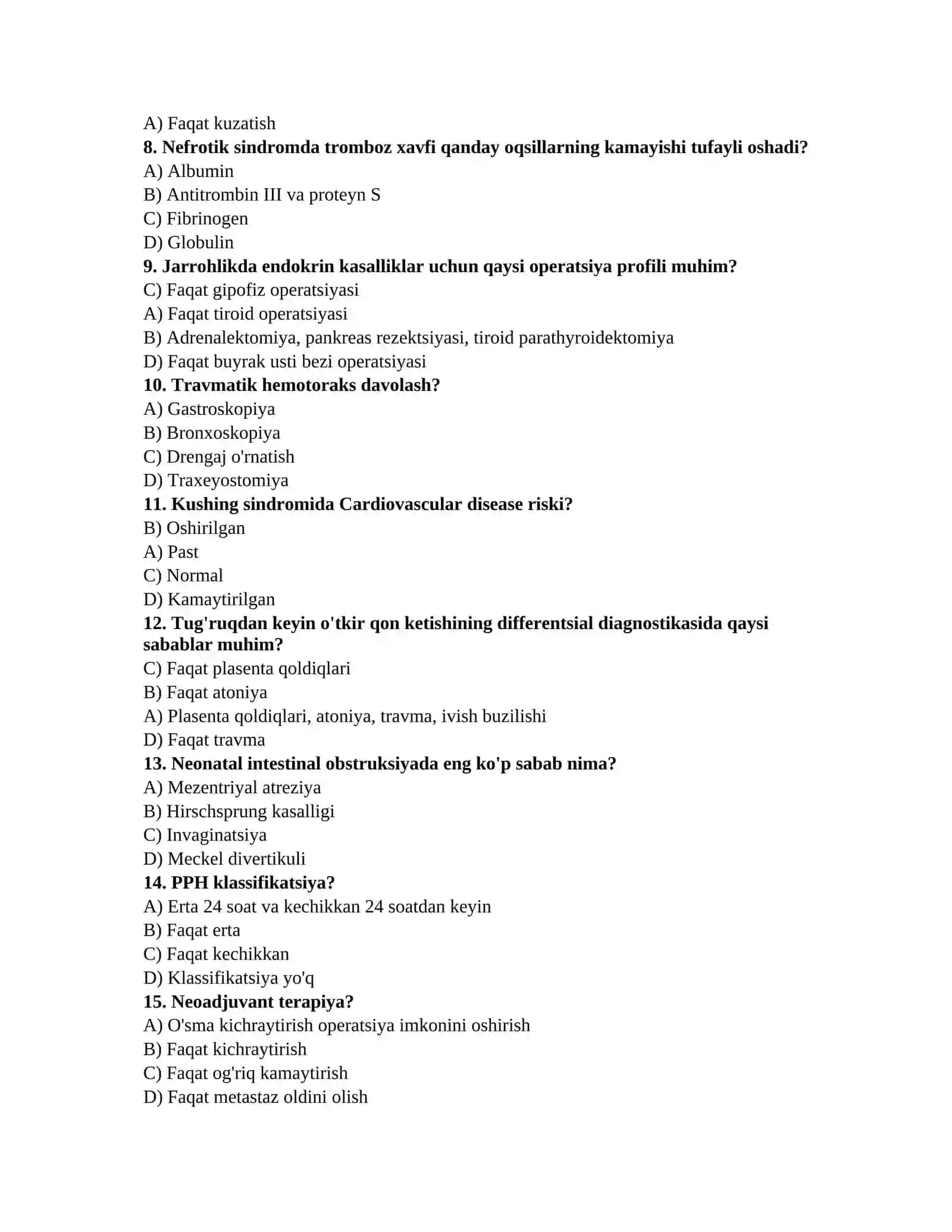 Tibbiyot testlari bepul 2