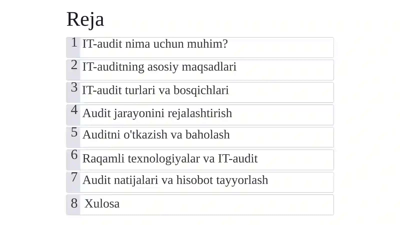 IT-audit jarayonini tashkil etish 2