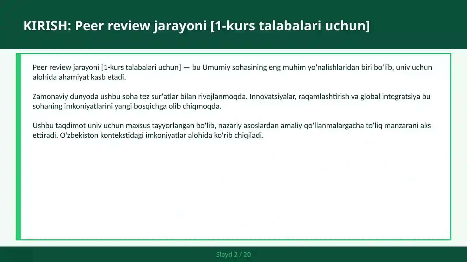 Peer review jarayoni [1-kurs talabalari uchun] 2