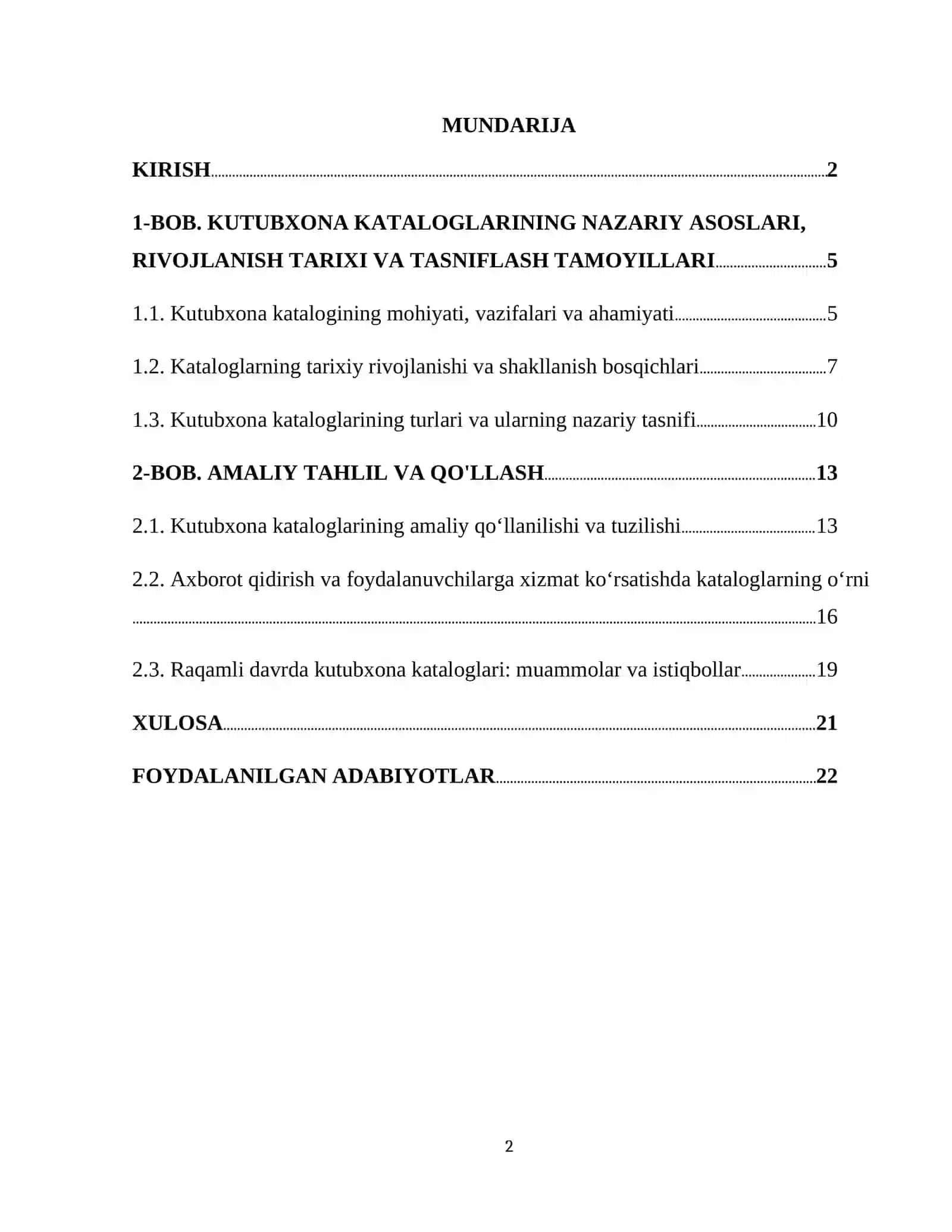 Kutubxona kataloglarining turlari, ahamiyati va kutubxonachilik ishida tutgan oʻrnini tahlil qilish 2