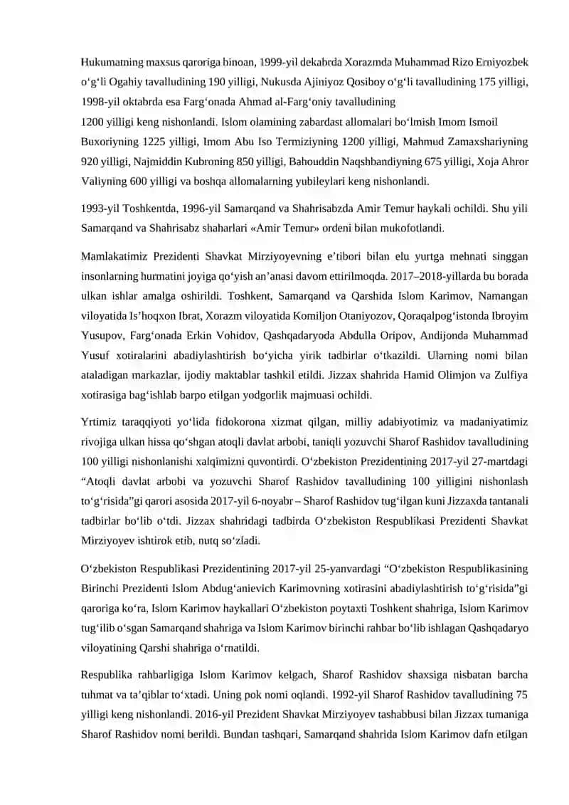 Mustaqillik yillarida O‘zbekiston Respublikasidagi ma’naviy va madaniy taraqqiyot. 2