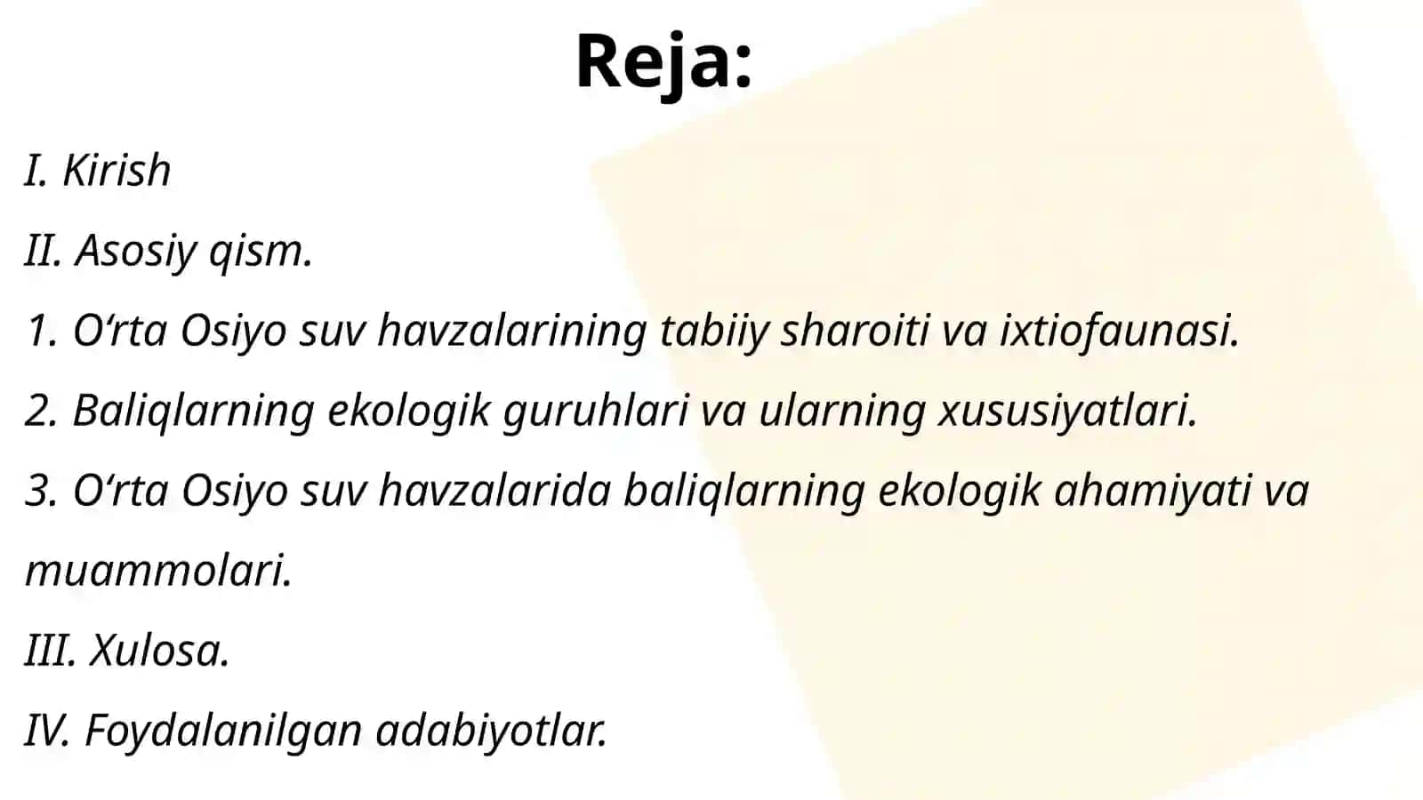 Oʻrta Osiyo suv havzalarida uchraydigan baliq turlari va ularning ekologik guruhlari 2