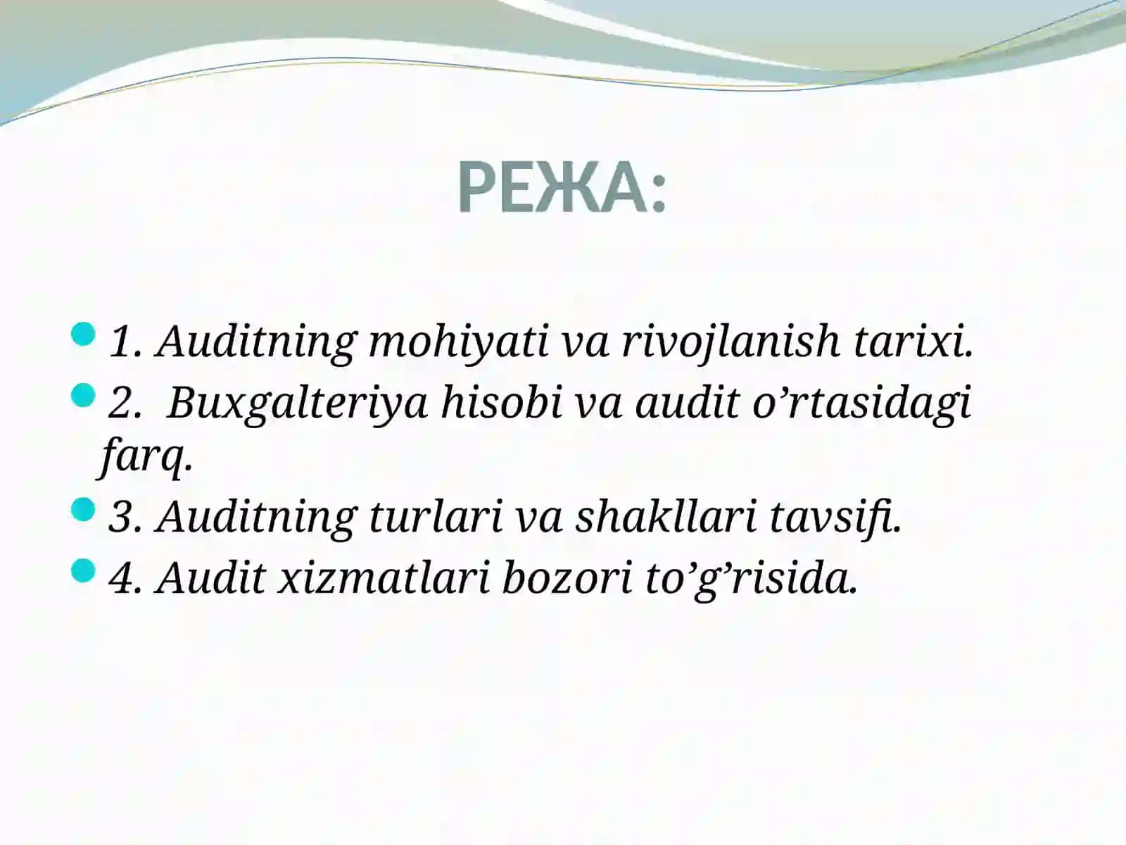 O‘ZBEKISTON RESPUBLIKASI MOLIYAVIY NAZORAT TIZIMIDA AUDITNING ROLI 2