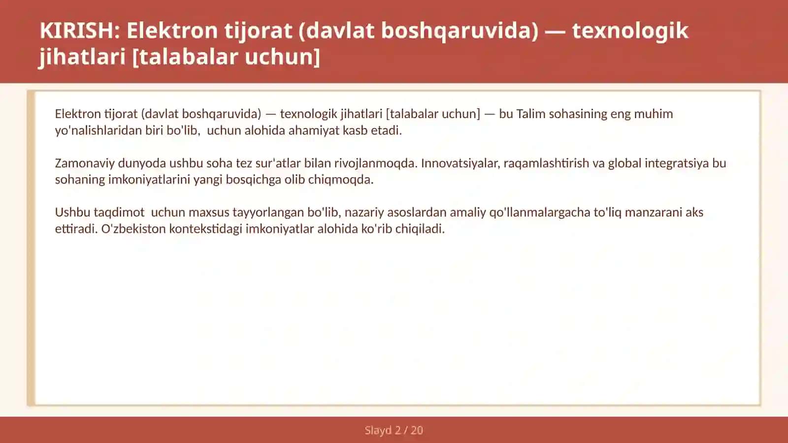 Elektron tijorat (davlat boshqaruvida) — texnologik jihatlari [talabalar uchun] 2