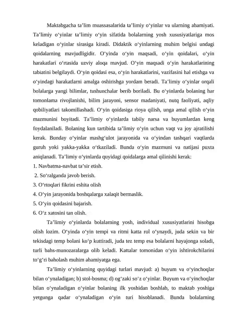 Maktabgacha Ta'lim Muassasalarida O'tkaziladigan O'yinlarning Tasnifi 2