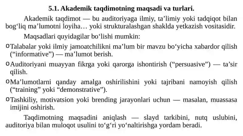 Akademiktaqdimotning maqsadi va turlari 2