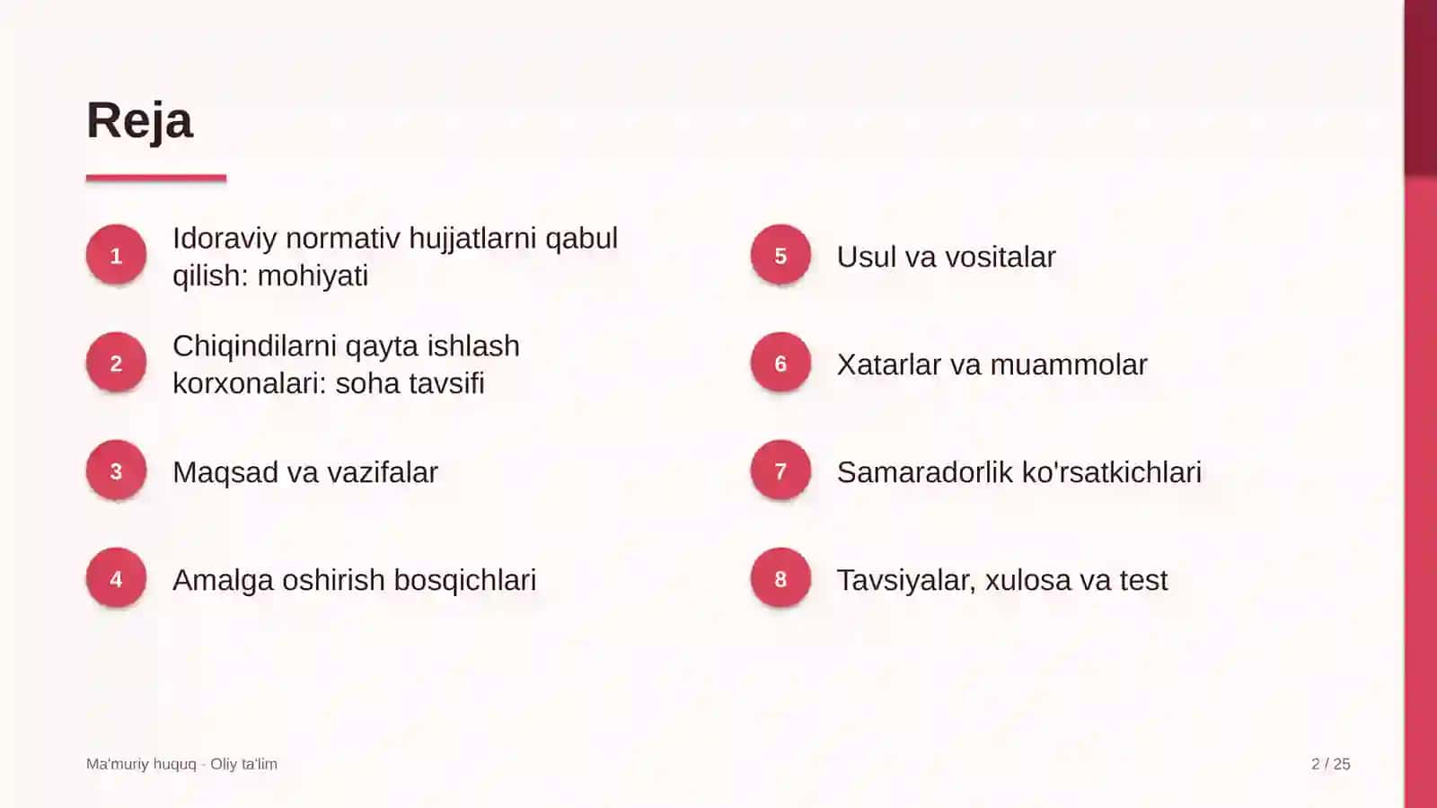 Chiqindilarni qayta ishlash korxonalarida idoraviy normativ-huquqiy hujjatlarni qabul qilish 2