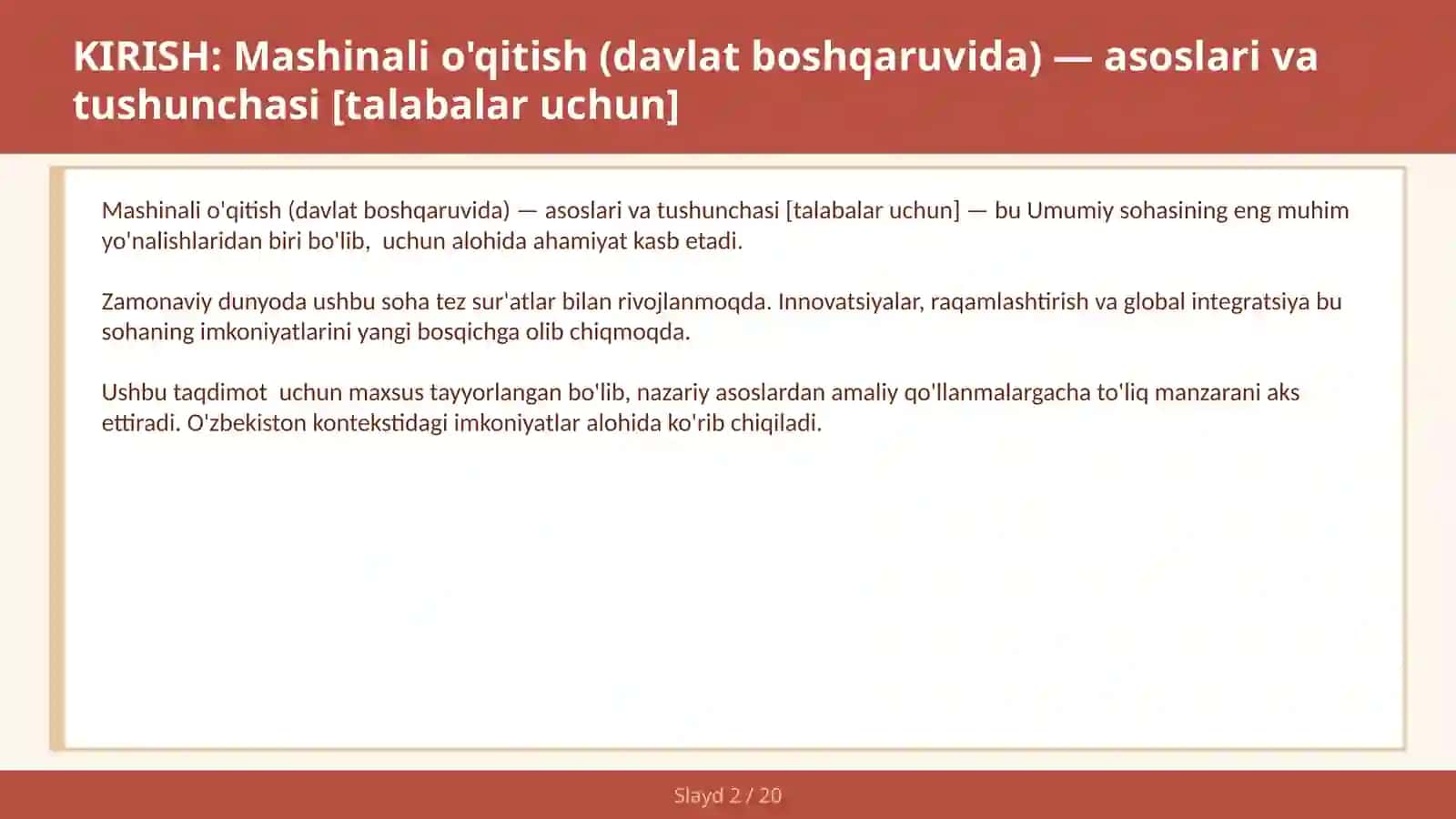 Mashinali o'qitish (davlat boshqaruvida) - asoslari va tushunchasi [talabalar uchun] 2