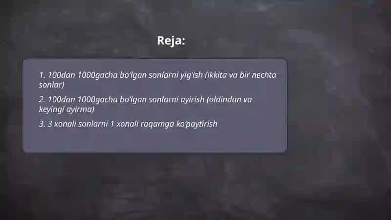 100dan 1000gacha bulgan sonlar orasida amallar 2