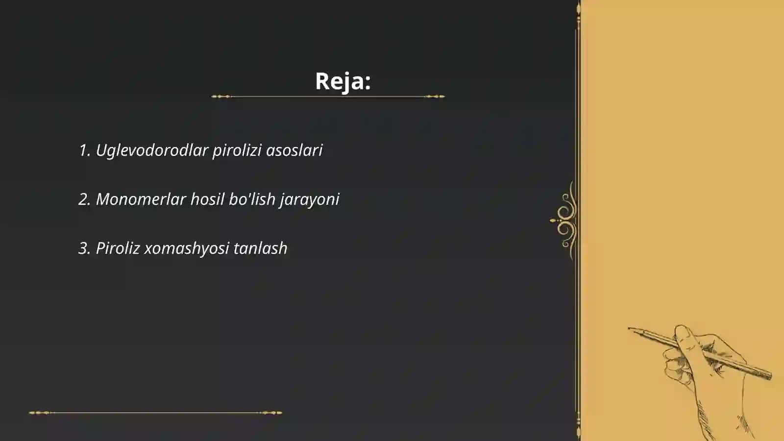 Uglevodorod xomashyosini piroliz qilish yo'li bilan monomerlar olish 2
