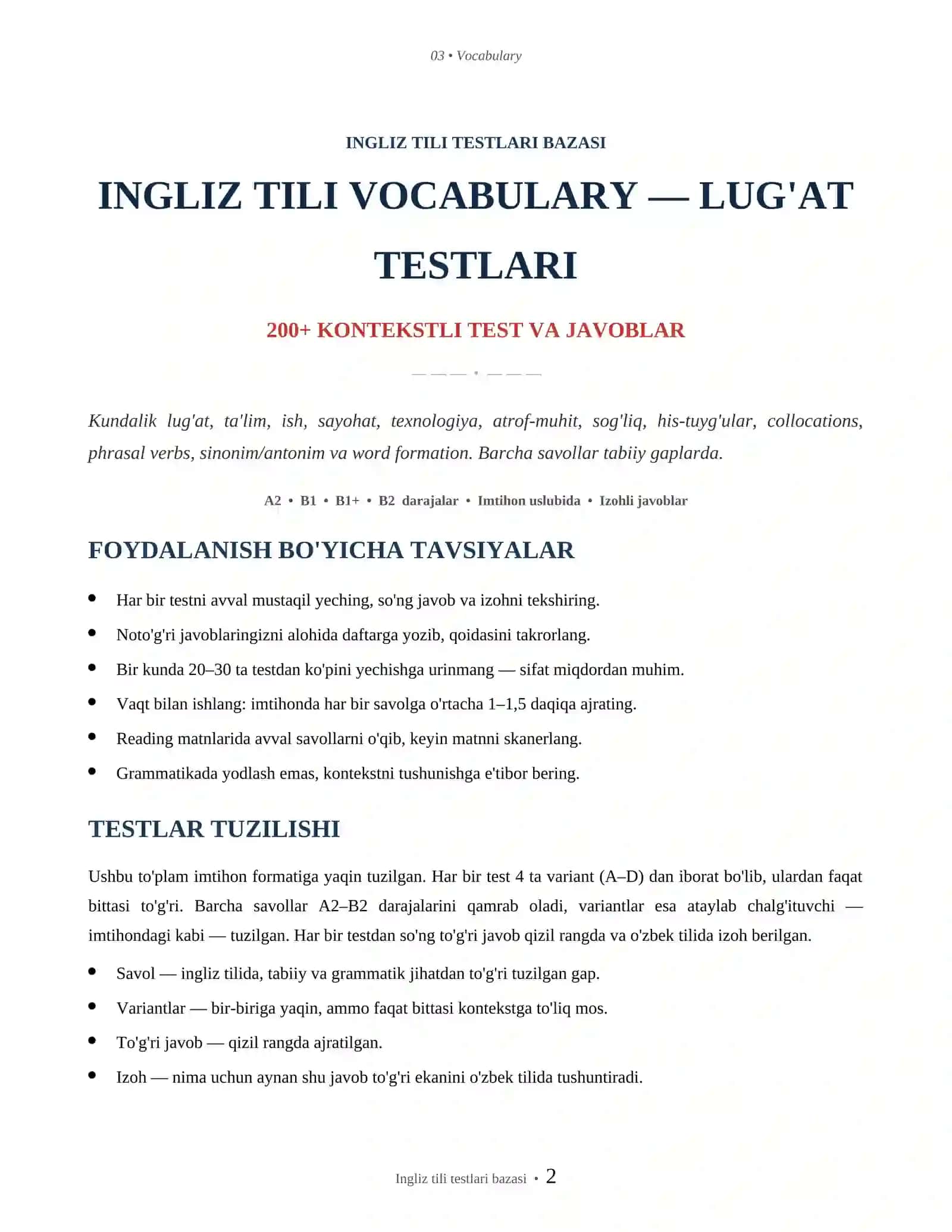 INGLIZ TILI VOCABULARY 2