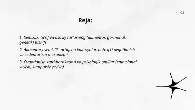 Semizlik: turlari (alimentar, gormonal, genetik), sabablari va rivojlanish mexanizmi 2