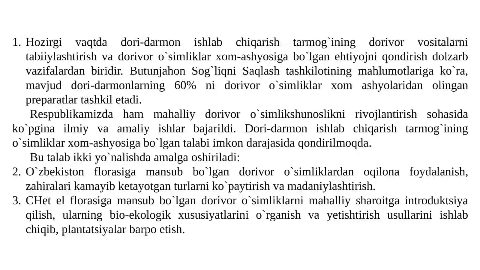 O`zbekistonda rasmiy tibbiyotni tabiiylashtirish va dorivor o`simlikshunoslikni rivojlantirishning iqtisodiy ahamiyati 2