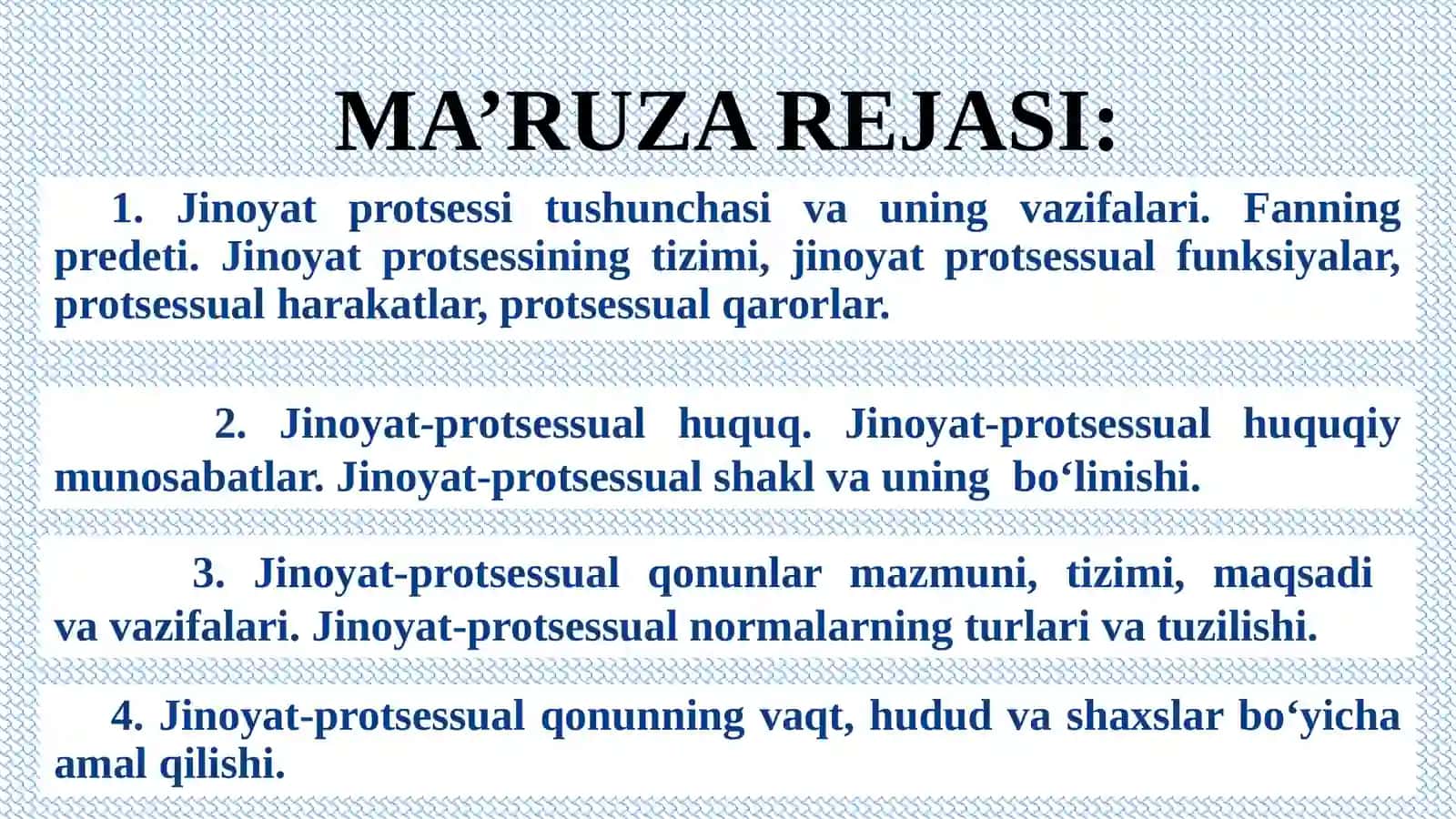 “Jinoyat protsessi” tushunchasi, mohiyati va vazifalari. Jinoyat-protsessual qonunlar 2