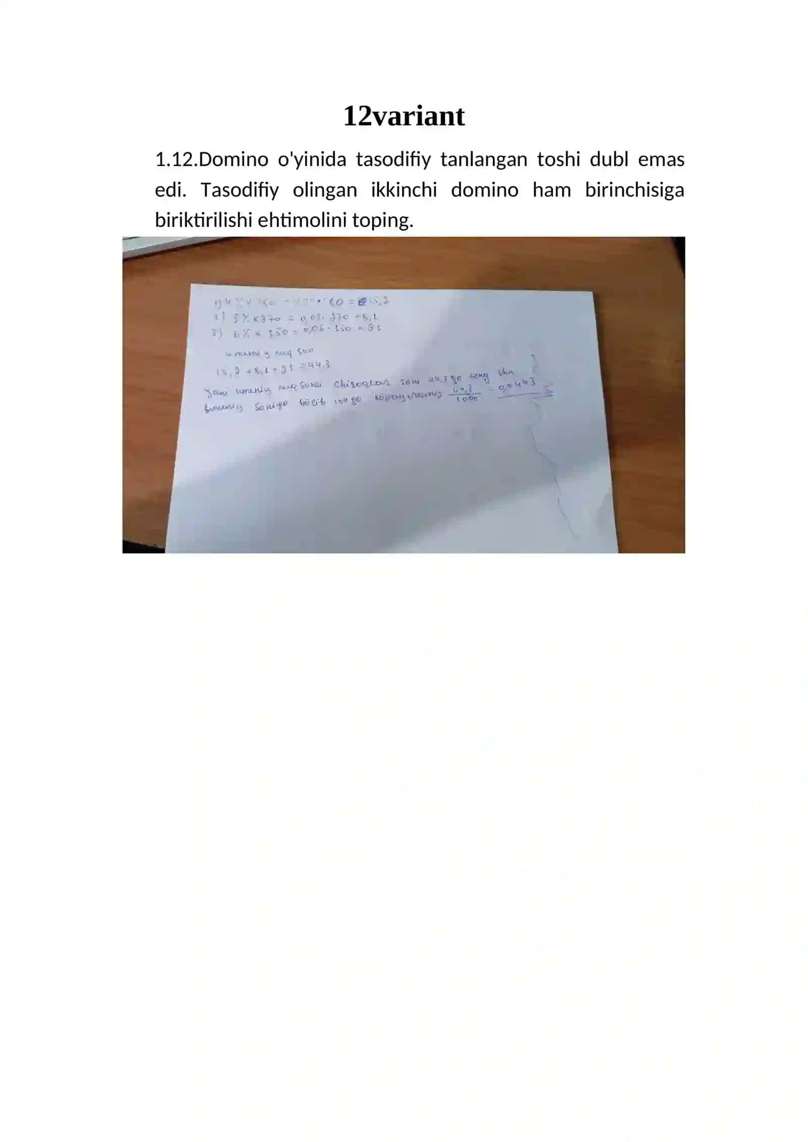 Ehtimollik va statistika MUSTAQIL ISH 1 2