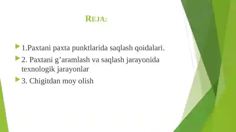 Texnik ekinlar mahsulоtlarini saqlash va dastlabki qayta ishlash texnоlоgiyasi 2