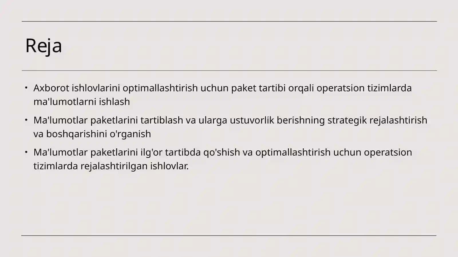 Operatsion tizimlarda axborot gapetli ishlov berish bo'yicha arejalashtirish 2