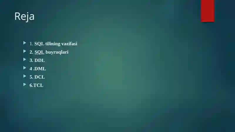 SQL operatorlarini yozish 2