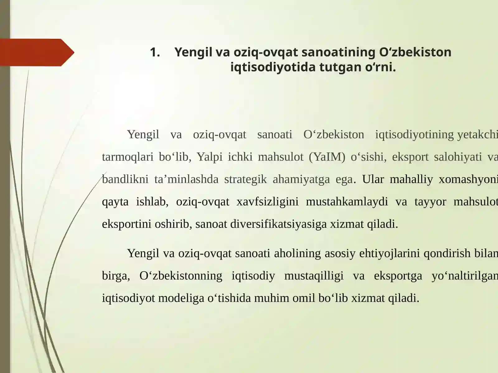 Yengil va oziq-ovqat sanoatida iste’mol mahsulotlari ishlab chiqarish va ularning iqtisodiy samaradorligi 2