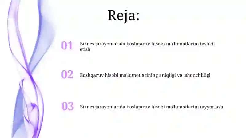 Biznes jarayonlarida boshqaruv hisobi ma'lumotlarini tayyorlash 2