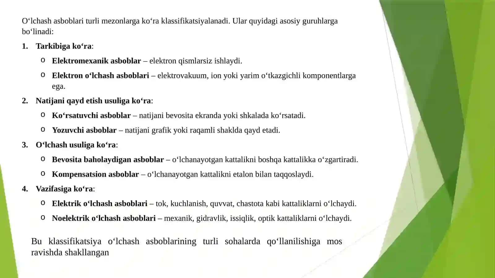 O‘lchashasboblarining klassiflkatsiyasi 2