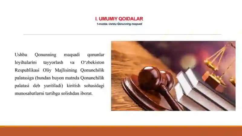 QONUNLAR LOYIHALARINI TAYYORLASH VA O‘ZBEKISTON RESPUBLIKASI OLIY MAJLISINING QONUNCHILIK PALATASIGA KIRITISH TARTIBI TO‘G‘RISIDA 2