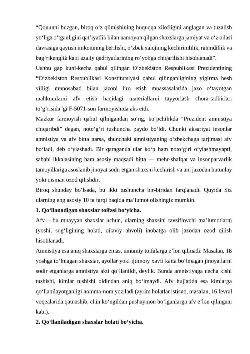 AMINISTIYA AKTI YOKI AVF ETISH ASOSIDA JAZODAN OZOD QILISH 2