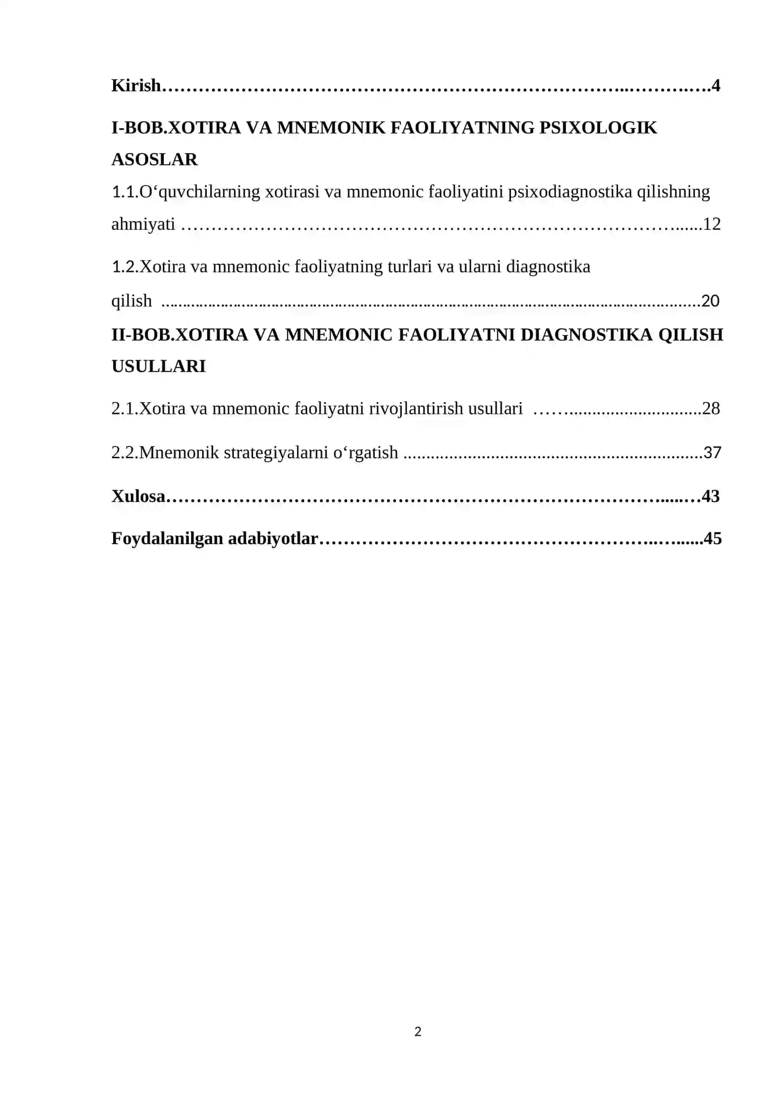 O‘QUVCHILARNING XOTIRASI VA MNEMIK FAOLIYAT DIAGNOSTIKASI 2