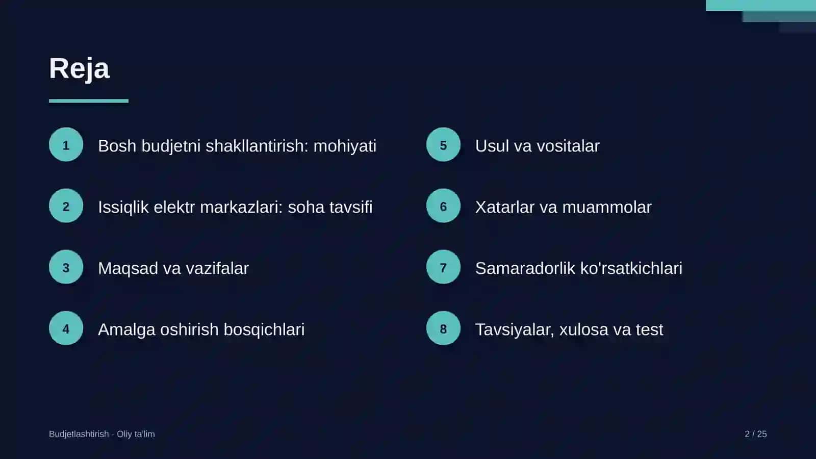 Issiqlik elektr markazlarida bosh budjetni shakllantirish 2