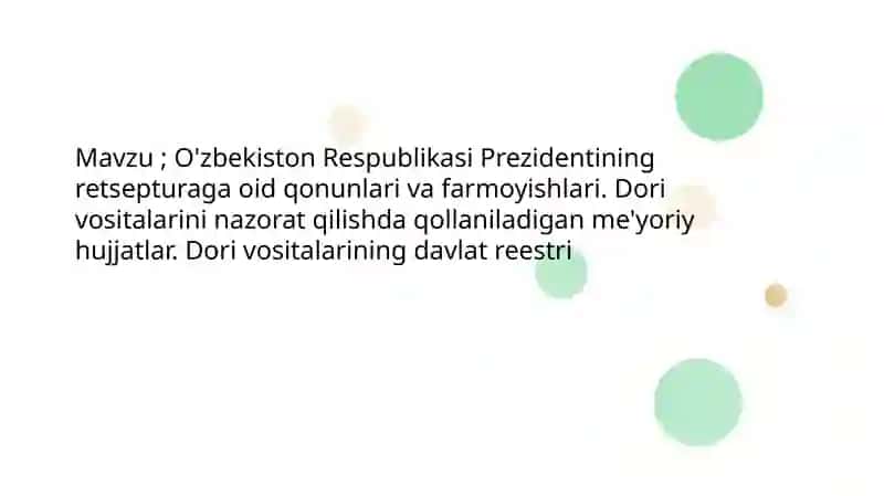 DORI VOSITALARI VA FARMATSEVTIKA FAOLIYATI TO‘G‘RISIDA”GI O‘ZBEKISTON RESPUBLIKASI QONUNIGA O‘ZGARTISH VA QO‘SHIMCHALAR KIRITISH HAQIDA 2