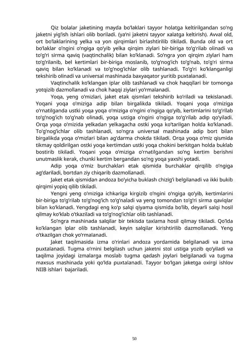 «Qiz bolalar jaketini yig’ish va oxirgi ishlov berish» 2