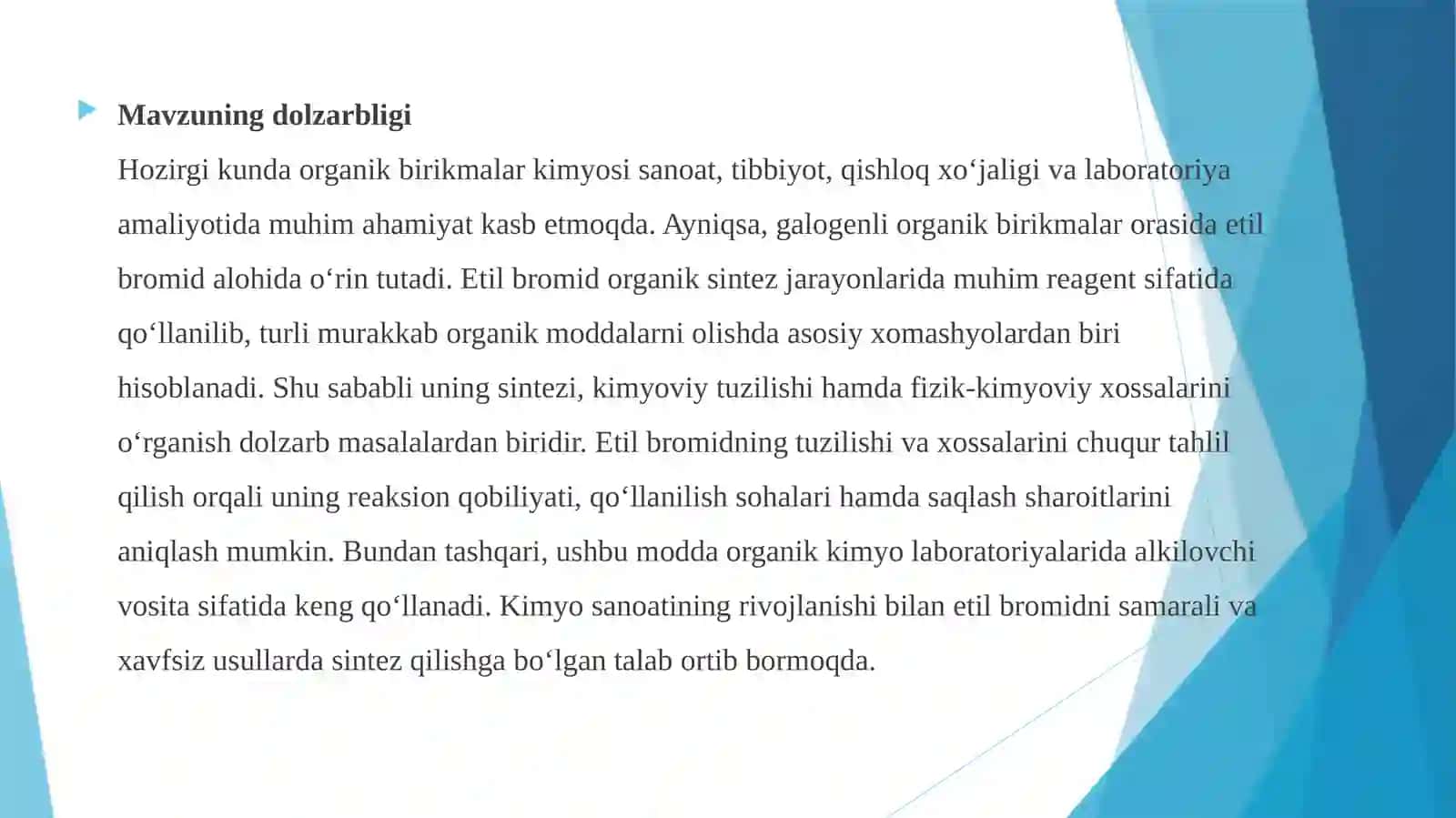 EtilBromidsintezituzilishivaxossalari 2