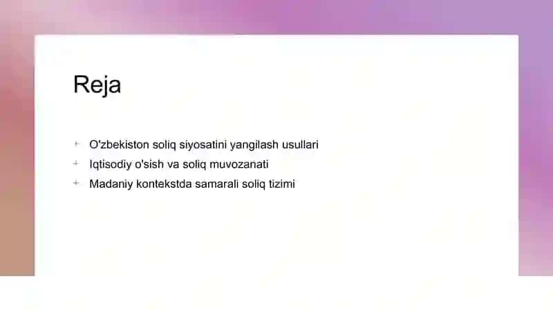 O'zbekiston soliq siyosatini yangilash usullari 2
