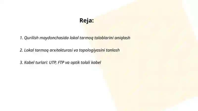 Qurulishda lokal tarmoqni tashkil etish 2