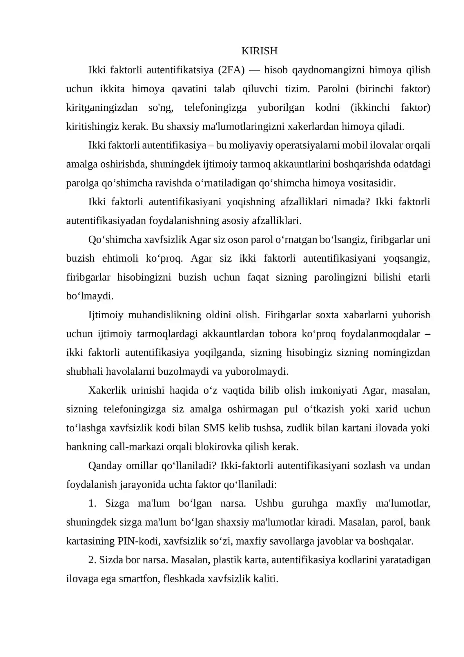 INTERNET XIZMATLARDA IKKI FAKTORLI AUTENTIFIKATSIYADAN FOYDALANISH USULLARI. 2
