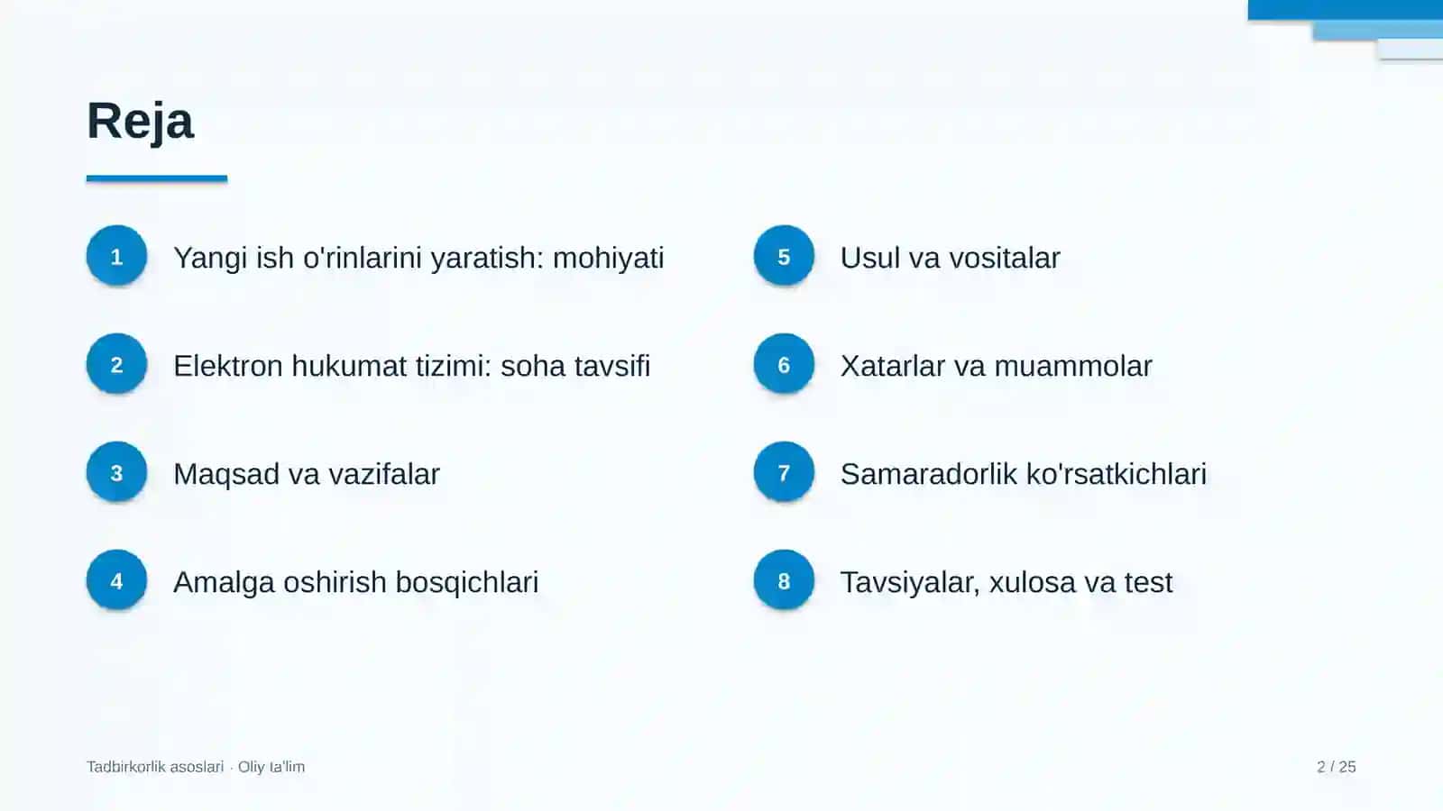 Elektron hukumat tizimida yangi ish o'rinlarini yaratish 2