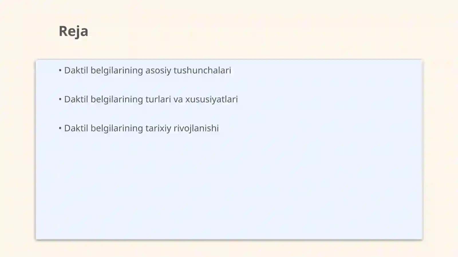 Daktil belgilarining tavsifi Umidxon Reja 2