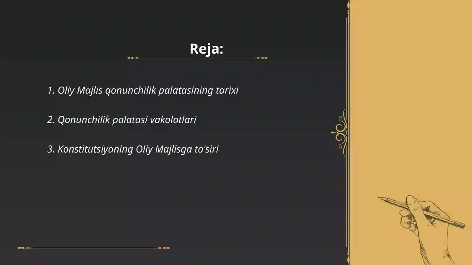 Oliy Majlis qonunchilik palatasining konstitutsiyaviy - huquqiy asoslari 2