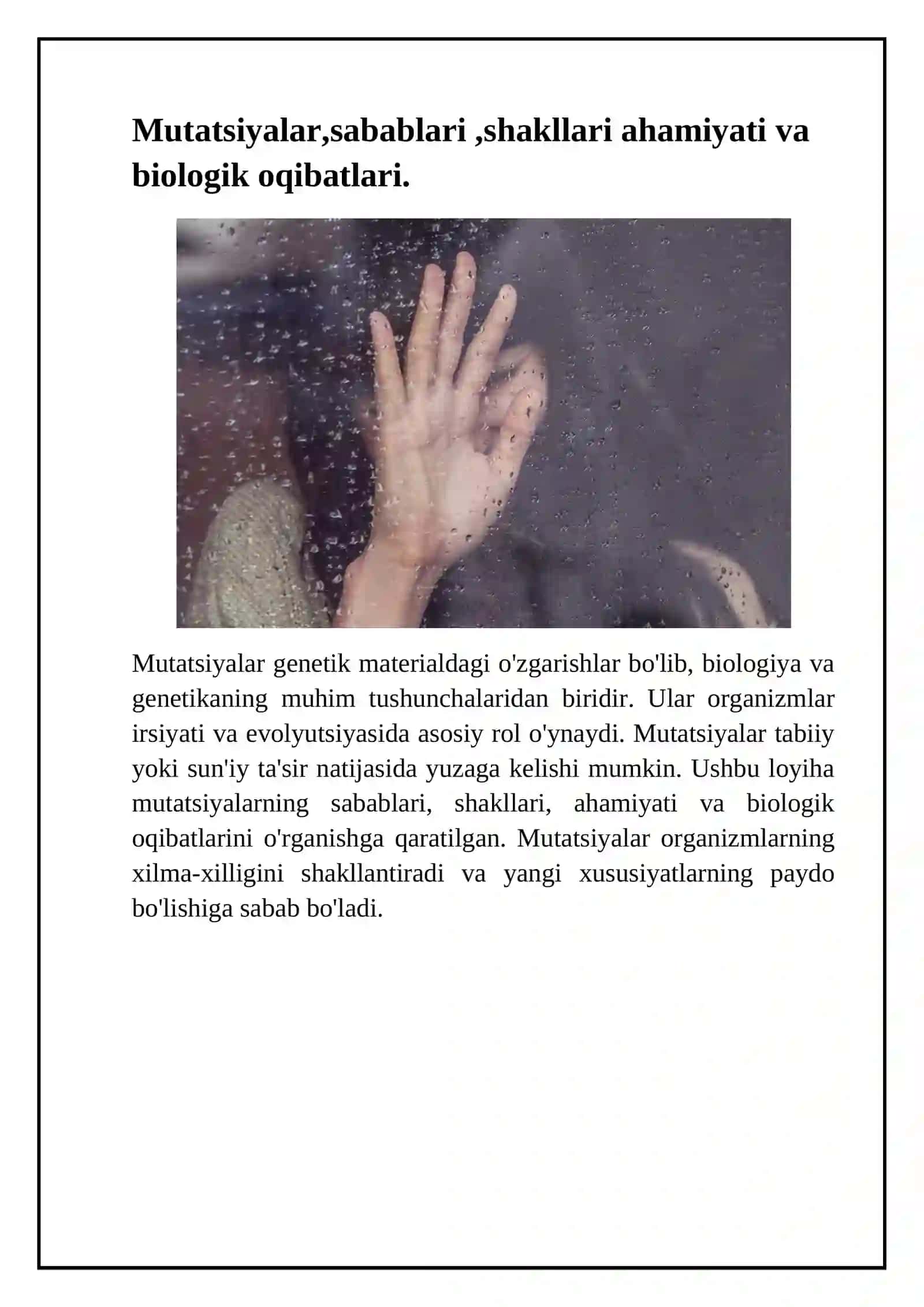 Mutatsiyalar,sabablari,shakllari ahamiyati va biologik oqibatlari 2