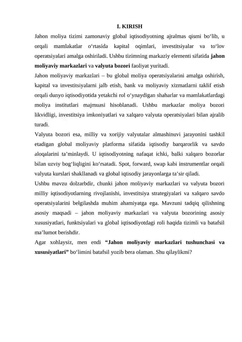JAHON MOLIYAVIY MARKAZLARI VA VALYUTA BOZORI TUSHUNCHASI 2