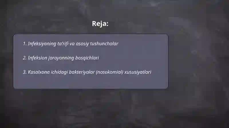 Infeksiya haqida talimot infeksion jarayoni kasalhonani ichki bakteriyasi 2