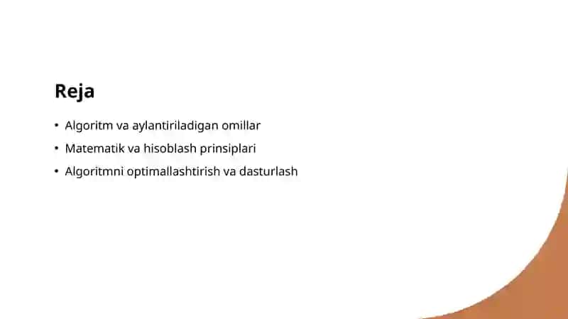 BURILISH OMILLARI BILAN ALGORITM. 2